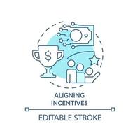 Aligning incentives turquoise concept icon. Finance and rewards. Trends in enterprise abstract idea thin line illustration. Isolated outline drawing. Editable stroke. vector