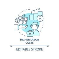 icono de concepto turquesa de costos laborales más altos. beneficios del trabajador. macroeconomía tendencias idea abstracta ilustración de línea delgada. dibujo de contorno aislado. trazo editable. vector