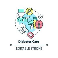 Diabetes care concept icon. Chronic disease treatment. Medical center service abstract idea thin line illustration. Isolated outline drawing. Editable stroke. vector