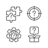 Searching of new problem solutions linear icons set. Question marks usage. Alternative answers. Customizable thin line symbols. Isolated vector outline illustrations. Editable stroke