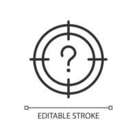 Central question linear icon. Main problem solution searching. Focus on necessary target. Thin line illustration. Contour symbol. Vector outline drawing. Editable stroke.