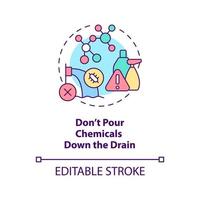 Dont pour chemicals down drain concept icon. Combat water contamination abstract idea thin line illustration. Isolated outline drawing. Editable stroke.