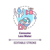 Consume less water concept icon. Water protection practice abstract idea thin line illustration. Conservation practice. Isolated outline drawing. Editable stroke. vector