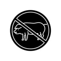 Abstain from meat consumption black glyph icon. Avoid overconsumption. Reject animal products. Vegan lifestyle. Silhouette symbol on white space. Solid pictogram. Vector isolated illustration