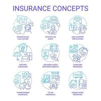 Insurance blue gradient concept icons set. Safety service for customers idea thin line color illustrations. Isolated symbols. Editable stroke. vector
