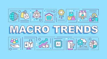 macro tendencias conceptos de palabras banner azul. innovación y crecimiento. infografías con iconos sobre fondo de color. tipografía aislada. ilustración vectorial con texto. vector