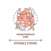 Young people in care terracotta concept icon. Living alone at younger age abstract idea thin line illustration. Isolated outline drawing. Editable stroke. vector