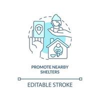 Promote nearby shelters turquoise concept icon. Temporary accommodation abstract idea thin line illustration. Isolated outline drawing. Editable stroke. vector