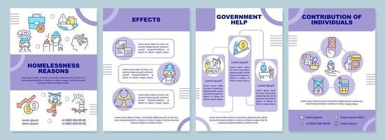 Homelessness purple brochure template. Reasons and effects. Leaflet design with linear icons. 4 vector layouts for presentation, annual reports.