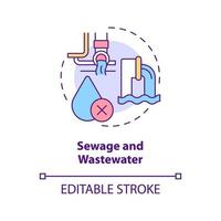 Sewage and wastewater concept icon. Water contamination type abstract idea thin line illustration. Domestic dwellings. Isolated outline drawing. Editable stroke.
