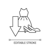 Cut down purchasing of clothes linear icon. Avoid overconsumption. Consumerism and shopaholism. Thin line illustration. Contour symbol. Vector outline drawing. Editable stroke.