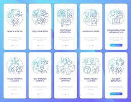 Lifelong learning blue gradient onboarding mobile app screen set. Walkthrough 5 steps graphic instructions pages with linear concepts. UI, UX, GUI template. vector