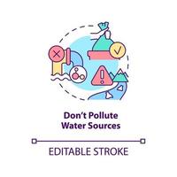 Dont pollute water sources concept icon. Improving water quality abstract idea thin line illustration. Hazardous waste. Isolated outline drawing. Editable stroke. vector