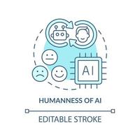 Humanness of AI turquoise concept icon. Machine learning. Tech macro trends abstract idea thin line illustration. Isolated outline drawing. Editable stroke. vector