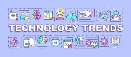 Technology trends word concepts purple banner. Digital industry. Infographics with icons on color background. Isolated typography. Vector illustration with text.