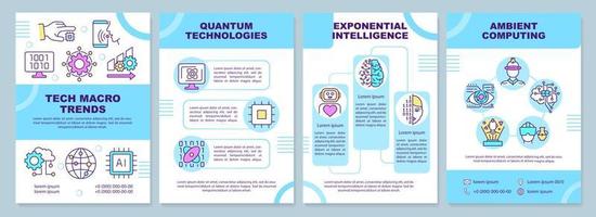 Technology trends blue brochure template. Tech development. Leaflet design with linear icons. 4 vector layouts for presentation, annual reports.