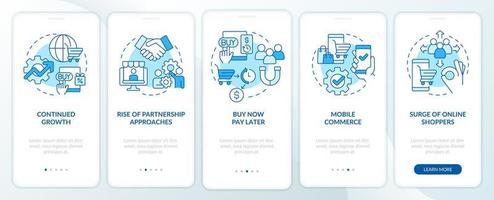 Retail strategy trends blue onboarding mobile app screen. Trade tendency walkthrough 5 steps graphic instructions pages with linear concepts. UI, UX, GUI template. vector