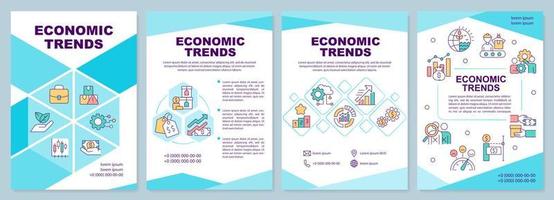 Economic trends blue brochure template. Business processes. Leaflet design with linear icons. 4 vector layouts for presentation, annual reports.