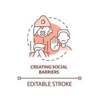 Creating social barriers terracotta concept icon. Social disaffiliation abstract idea thin line illustration. Isolated outline drawing. Editable stroke. vector