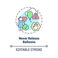 Never release balloons concept icon. Ocean life protection abstract idea thin line illustration. Plastic pollution. Isolated outline drawing. Editable stroke. vector