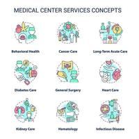 Medical center services concept icons set. Professional patient care idea thin line color illustrations. Isolated symbols. Editable stroke. vector