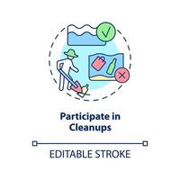 Participate in cleanups concept icon. Protecting marine life abstract idea thin line illustration. Remove trash from water. Isolated outline drawing. Editable stroke. vector