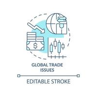 El comercio mundial emite un icono de concepto turquesa. problemas de negocios macroeconomía tendencias idea abstracta ilustración de línea delgada. dibujo de contorno aislado. trazo editable. vector