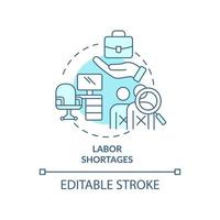 Labor shortages turquoise concept icon. Lack of workforces. Macro economy trends abstract idea thin line illustration. Isolated outline drawing. Editable stroke. vector