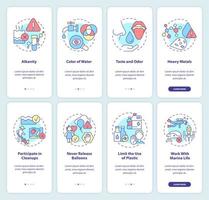 protección de la calidad del agua incorporada en el conjunto de pantallas de aplicaciones móviles. tutorial de indicadores páginas de instrucciones gráficas de 4 pasos con conceptos lineales. interfaz de usuario, ux, plantilla de interfaz gráfica de usuario. vector