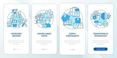 Macro trends in economy blue onboarding mobile app screen. Enterprise walkthrough 4 steps graphic instructions pages with linear concepts. UI, UX, GUI template. vector