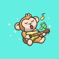 Cute Monkey Character Illustration Playing Guitar vector