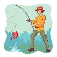 hand drawn angler catching fish vector