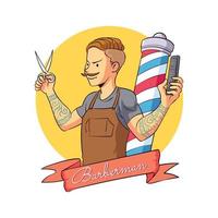 hand drawn a neat barberman vector