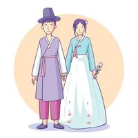 hand drawn couple wearing hanbok vector