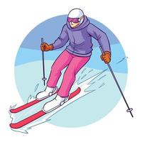 hand drawn ski on snow vector