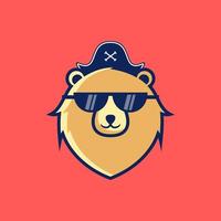 lindo oso con anteojos logo diseño vector ilustración