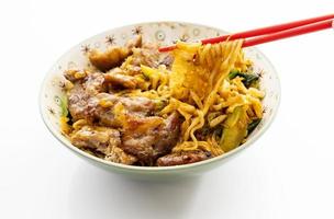 Chinese style grilled pork noodles on a white background photo