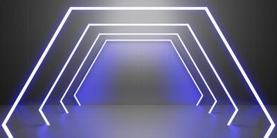 hexagon laser light background Product presentation podium neon light Technology style floor and wall 3D illustration photo