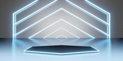 Hexagon laser light room background Neon light Technology style floor and wall 3D illustration photo