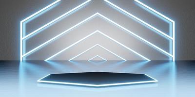 Hexagon laser light room background Neon light Technology style floor and wall 3D illustration photo