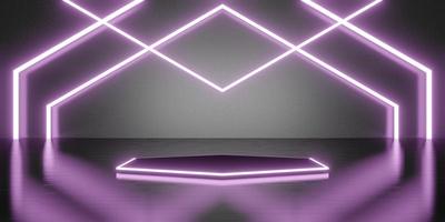 fondo de sala de luz láser hexagonal estilo de tecnología de luz de neón piso y pared ilustración 3d