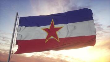 la bandera nacional de yugoslavia ondea en el viento. representación 3d foto