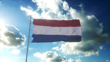 bandera de países bajos ondeando en el viento contra el hermoso cielo azul. representación 3d foto