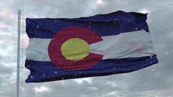 Bandera de invierno de colorado con fondo de copos de nieve. Estados Unidos de America. representación 3d foto