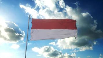 bandera de mónaco ondeando al viento contra el hermoso cielo azul. ilustración 3d foto