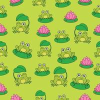 Seamless pattern with cute frog character vector