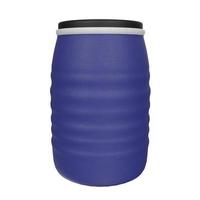 Stack of blue plastic barrel