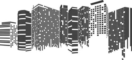 paisaje urbano sobre fondo blanco, perspectiva de construcción, edificio moderno en el horizonte de la ciudad, silueta de la ciudad, rascacielos de la ciudad, centro de negocios vector