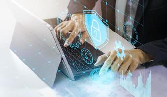 Information security program for the company,The security of data files in the office is ensured by business owners.Business and technology notion of cyber security and privacy. photo