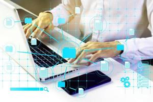 Searching for document information and linking business information.,Collecting and sending data to the server,Businessman managing documents within the company photo